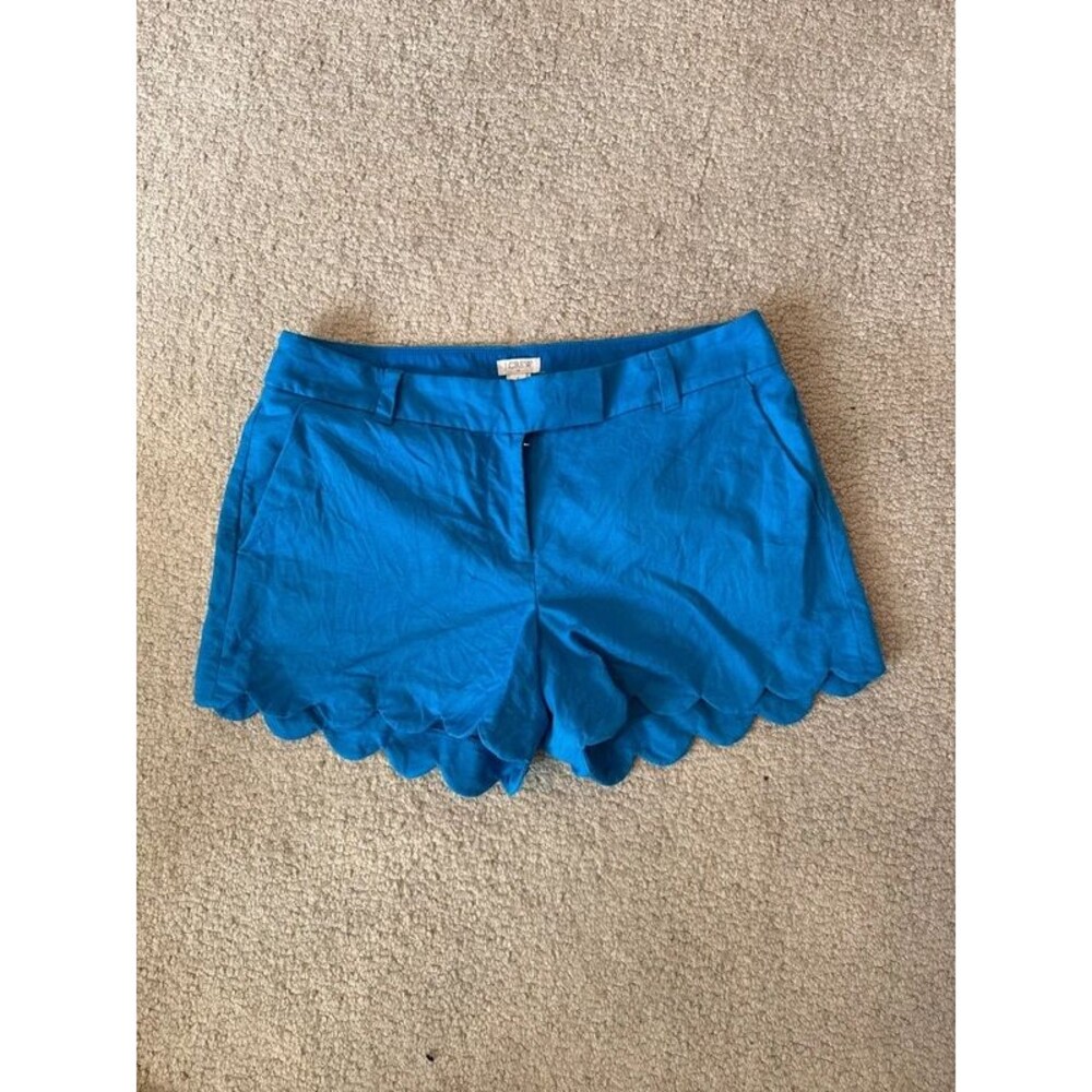 J.Crew Women's Blue Linen Cotton Scalloped Hem Shorts Size 6